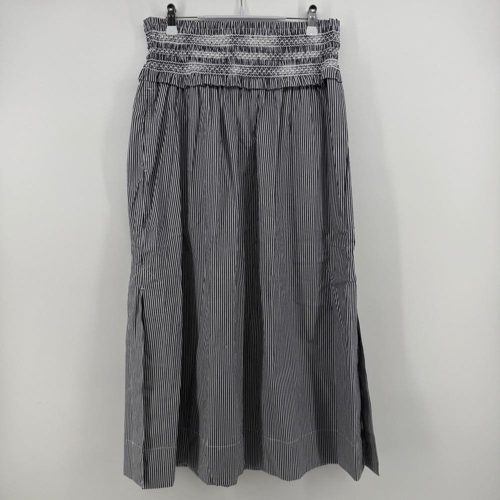 Free Assembly Women Navy White Pinstripe Cotton Midi Skirt S 4-6 NWT